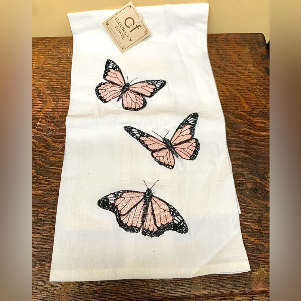 C and F 100% Cotton Flour Sack Monarch Butterfly Design Kitchen Towel